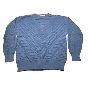 Vintage JCPenney The Fox Collection Blue Textured Chevron Knit Sweater Mens XL